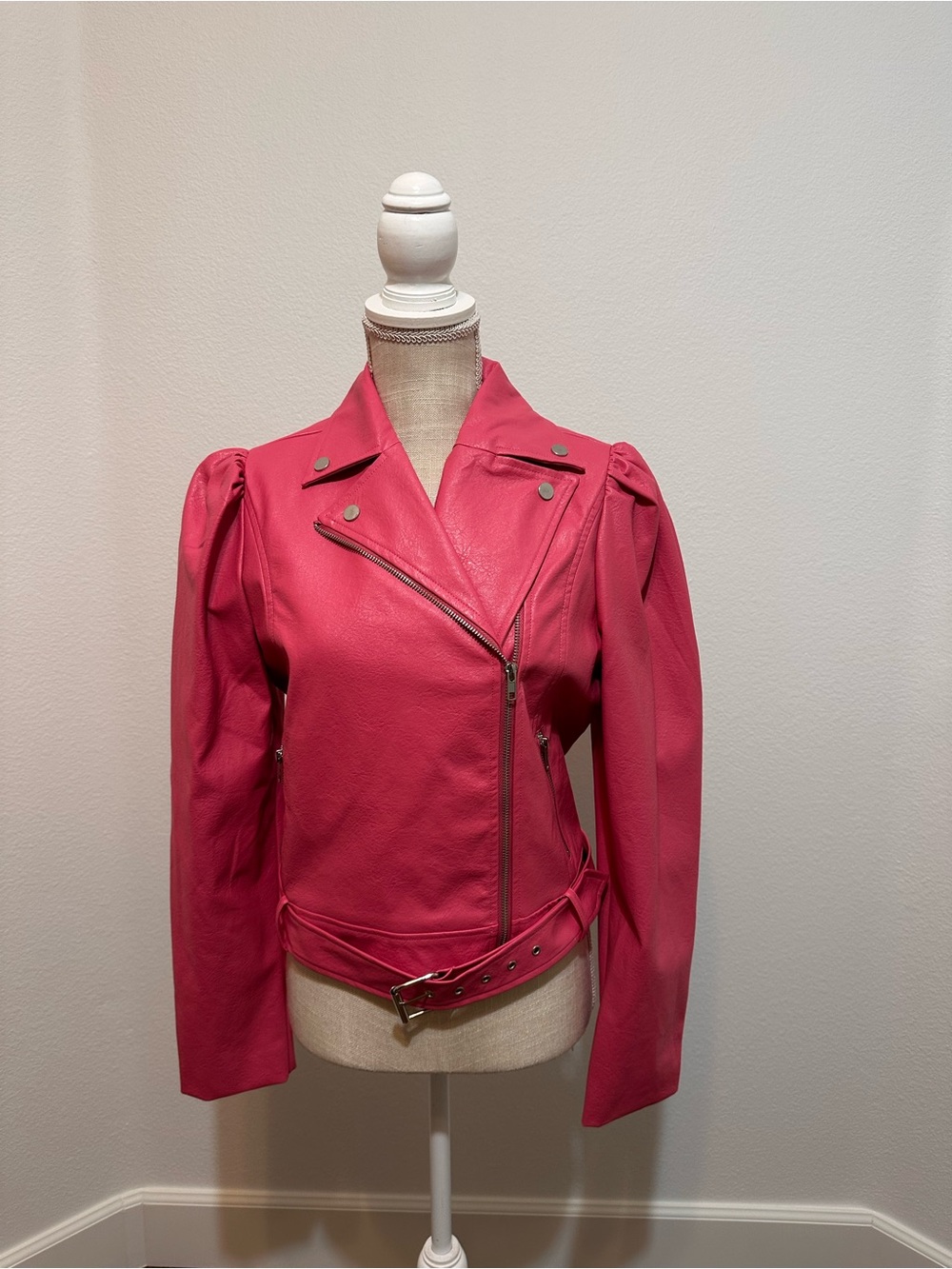Fate Pink Faux Leather Moto Jacket with Belt